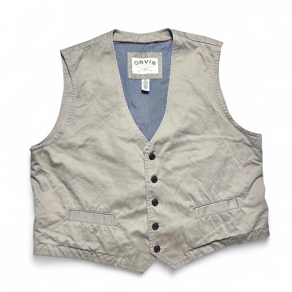 Orvis Fishing Outdoor Vest Waistcoat Tan Cotton Button XXL